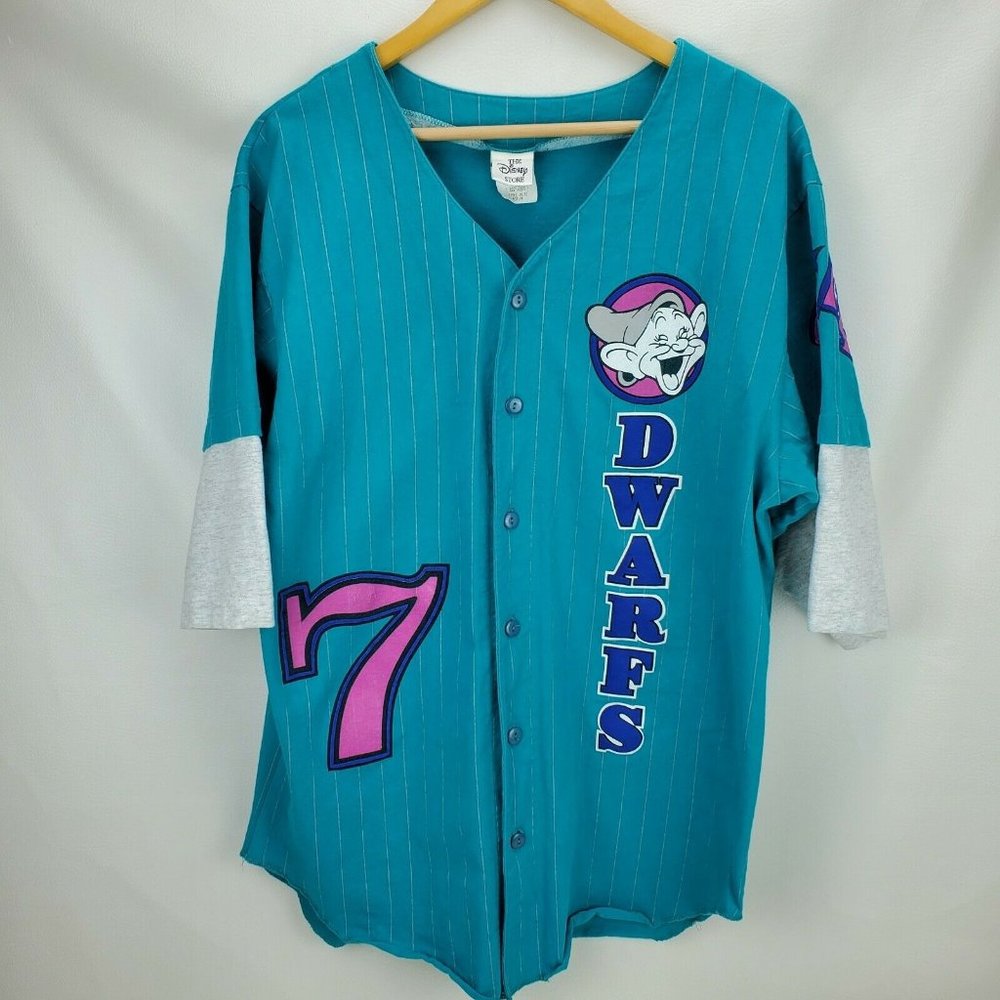 Vintage 90's 7 Dwarfs Teamwork Pinstriped Jersey by Disney Store USA  Sz Medium